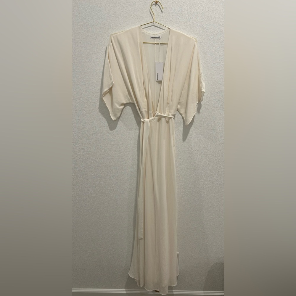 REFORMATION NEW WITH TAGS Winslow maxi dress white ivory cream wrap kimono large - Picture 2 of 6